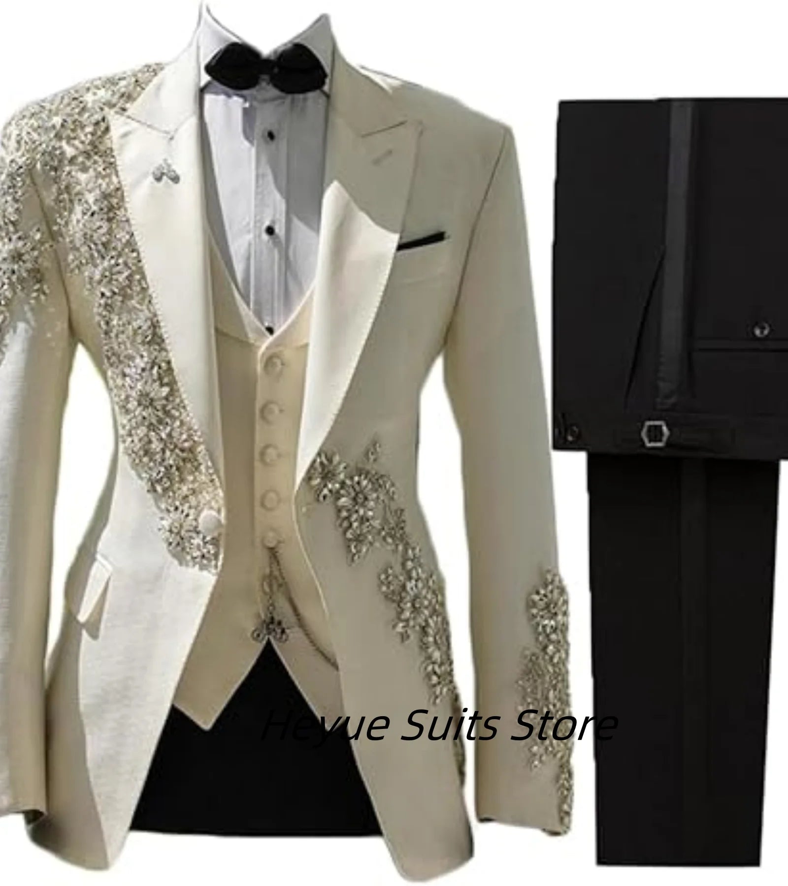 Luxury Rhinestones Men Suits Slim Fit Customized Groom Best Man Wedding Party Tuxedos 3 Pieces Sets Male Blazers Traies Dehombre